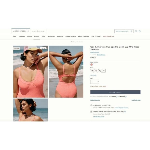 Good American Anthropologie Plus Size 4X Swimsuit Sparkle Demi-Cup Coral NWT - Picture 12 of 13